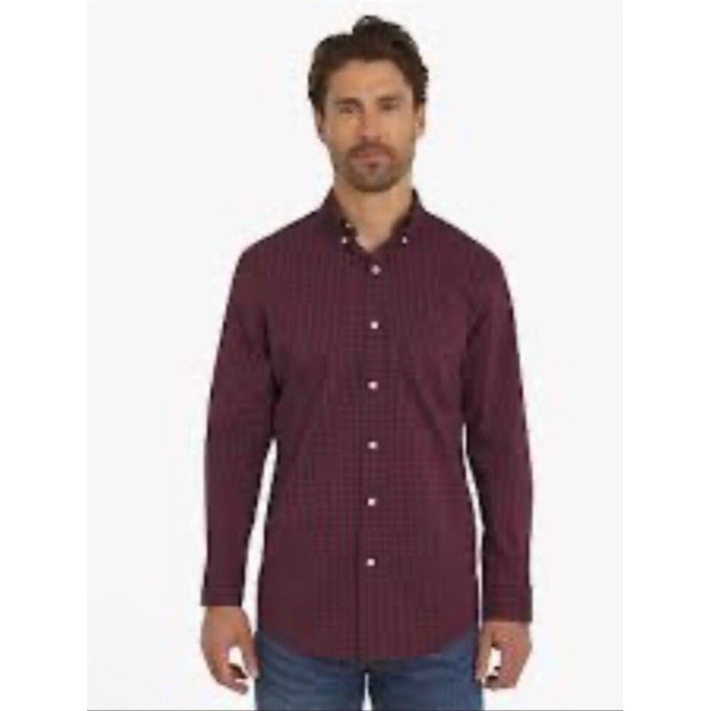 Y2K Chaps Mens LS Sustainable Easy Care Woven Shirt Red/Navy Check Sz Large - Picture 2 of 4